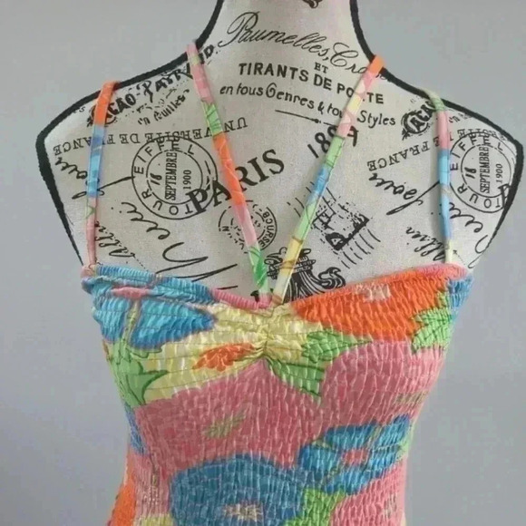 ZARA  | Women's Multicolor Retro Floral Smocked Mini Dress - Picture 2 of 3